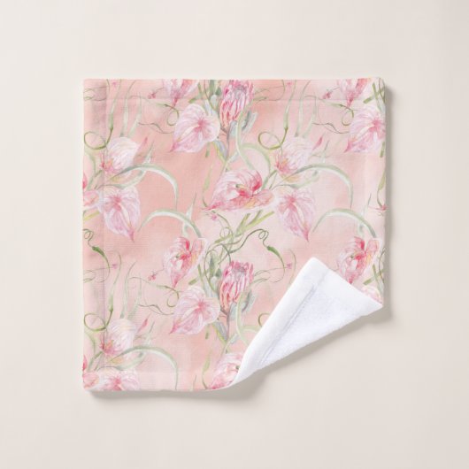 Moderne elegante roze vrede lelies op perzik zijde bad handdoek (Wasdoekje)