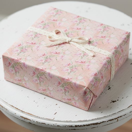 Moderne elegante roze vrede lelies op perzik zijde cadeaupapier