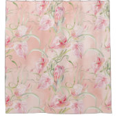 Moderne elegante roze vrede lelies op perzik zijde douchegordijn (Voorkant)