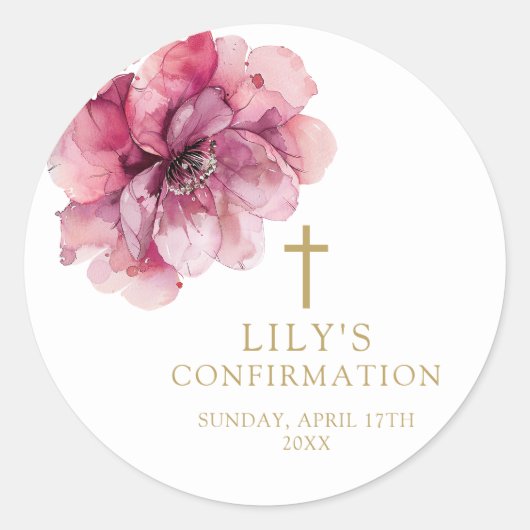 Moderne Elegante Roze Waterverf Bloembevestiging Ronde Sticker (Voorkant)