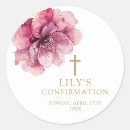 Moderne Elegante Roze Waterverf Bloembevestiging Ronde Sticker