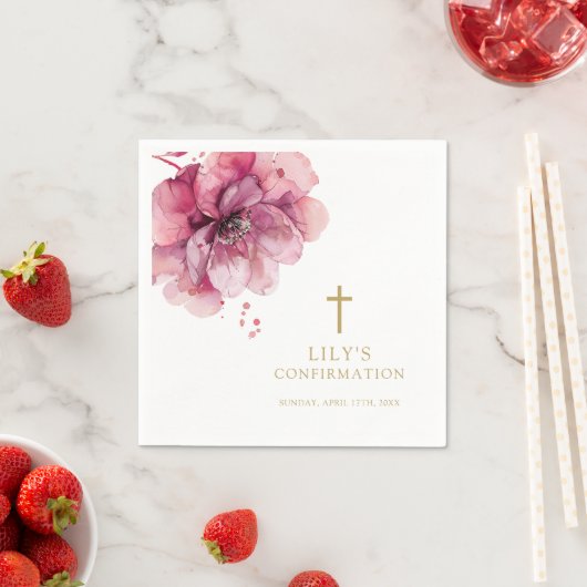 Moderne Elegante Roze Waterverf Bloembevestiging Servet (Insitu)