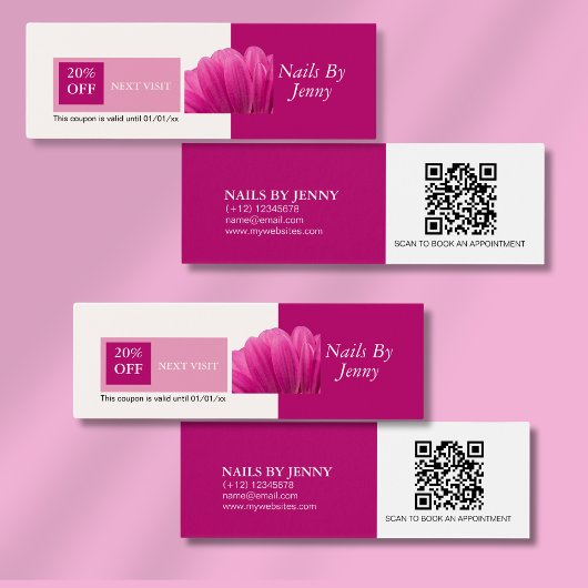 Moderne Elegante Roze Witte Bloemspijkers Korting Mini Visitekaartjes