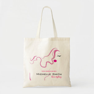 Moderne elegante roze witte hairstylist schoonheid tote bag