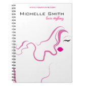 Moderne elegante roze witte kapster schoonheid mei notitieboek (Voorkant)