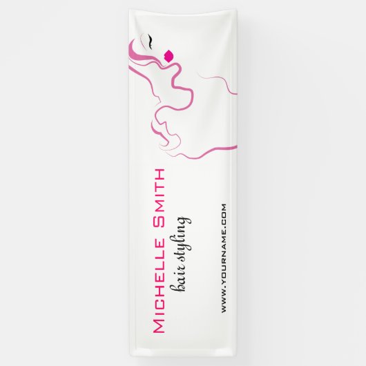 Moderne elegante roze witte kapster schoonheid mei spandoek (Verticaal)