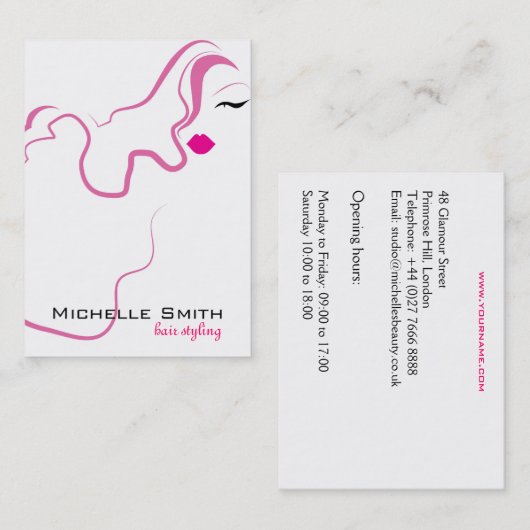 Moderne elegante roze witte kapster schoonheid mei visitekaartje (Voorkant / Achterkant)
