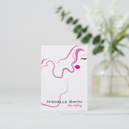 Moderne elegante roze witte kapster schoonheid mei visitekaartje (Staand voorkant)