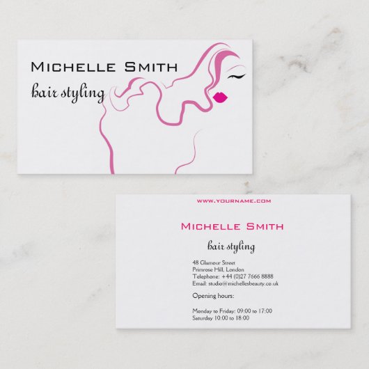 Moderne elegante roze witte kapster schoonheid mei visitekaartje (Voorkant / Achterkant)