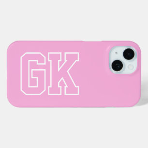 Moderne Elegante Roze Witte Monogram Eerste Letter iPhone 15 Case