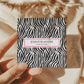 Moderne Elegante Roze Zebraprint Op Maat Vierkante Visitekaartje