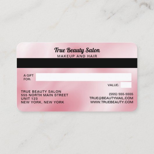 Moderne Elegante Roze Zijde Krediet Gift Kaart Visitekaartje (Achterkant)