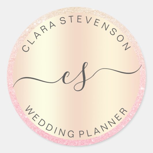 Moderne elegante rozen gouden glitter weddingplann ronde sticker (Voorkant)