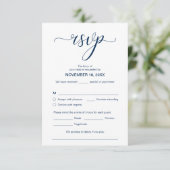 Moderne Elegante RSVP, Navyblauw, Reageer Informatiekaartje (Staand voorkant)