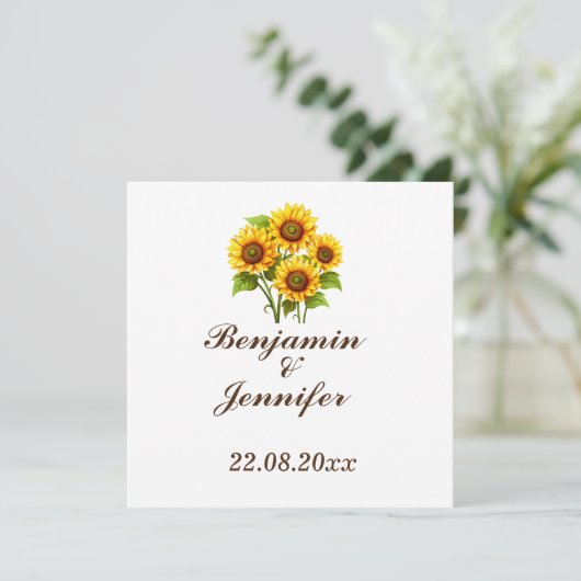 Moderne elegante rustieke Boho zonnebloem bruiloft Bedankkaart (Staand voorkant)