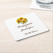 Moderne elegante rustieke Boho zonnebloem bruiloft Kartonnen Onderzetters (Schuin)