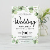 Moderne Elegante Rustieke Eucalyptus Bruiloft Kaart (Staand voorkant)