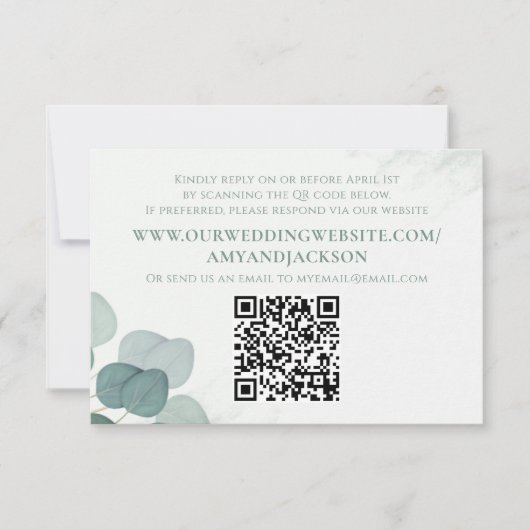 Moderne Elegante Rustieke Eucalyptus QR Code Websi RSVP Kaartje (Voorkant)