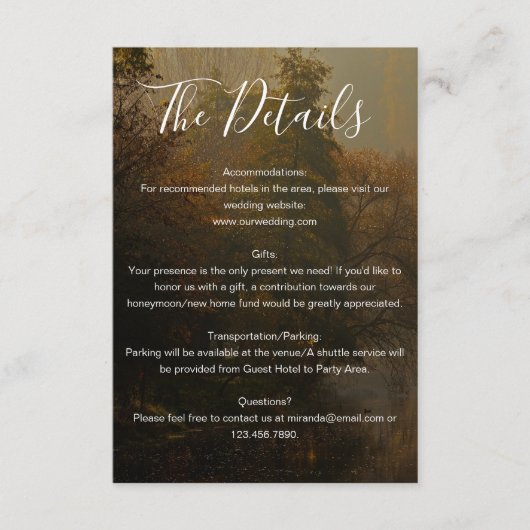 Moderne Elegante  Rustieke Fall Wedding Details Informatiekaartje (Voorkant)