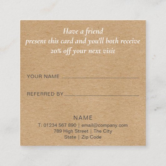 Moderne Elegante Rustieke Kraft Groenelementen Aanbevelingskaartje (Achterkant)