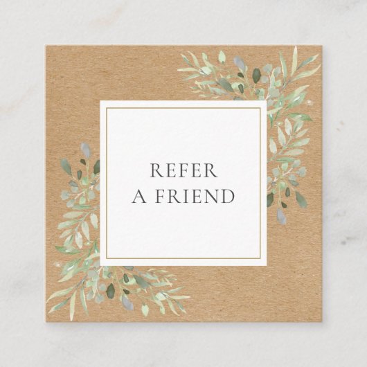 Moderne Elegante Rustieke Kraft Groenelementen Aanbevelingskaartje (Voorkant)