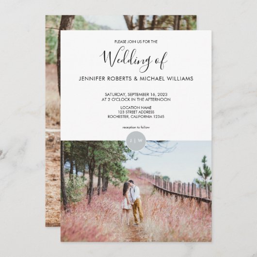 Moderne elegante rustieke monogram foto Bruiloft Kaart (Voorkant / Achterkant)