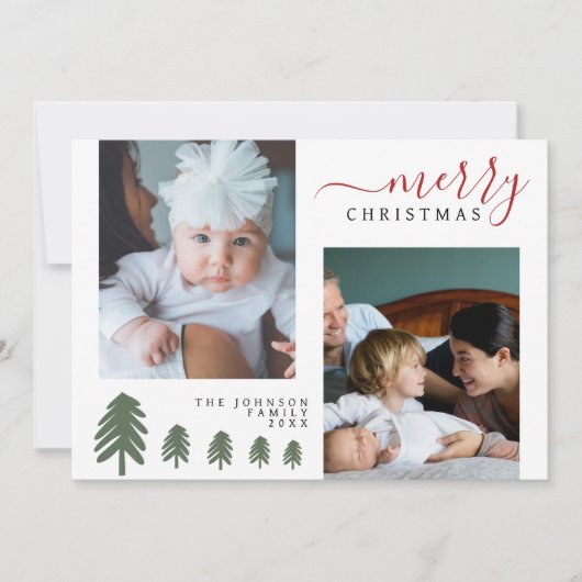 Moderne Elegante Rustieke Pine Custom Foto Kerstmi Feestdagenkaart (Voorkant)