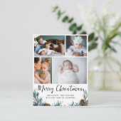 Moderne Elegante Rustieke Pine Fotocollage Kerstmi Feestdagenkaart (Staand voorkant)