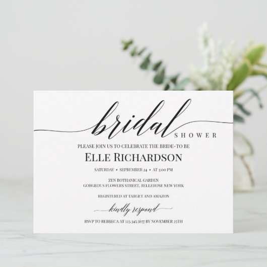 Moderne, elegante, rustige script brdial douche kaart (Staand voorkant)