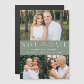 Moderne Elegante Sage Green 3 Foto Save the Date Magnetische Uitnodiging (Voorkant / Achterkant)