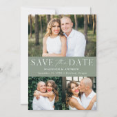 Moderne Elegante Sage Green 3 Foto Save the Date Magnetische Uitnodiging (Voorkant)
