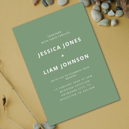 Moderne elegante Sage Green minimalistische bruilo Kaart