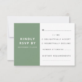 Moderne elegante Sage Green minimalistische bruilo RSVP Kaartje