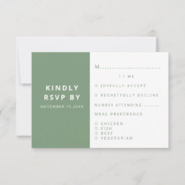 Moderne elegante Sage Green minimalistische bruilo RSVP Kaartje