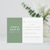 Moderne elegante Sage Green minimalistische bruilo RSVP Kaartje (Staand voorkant)