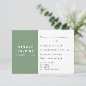 Moderne elegante Sage Green minimalistische bruilo RSVP Kaartje (Staand voorkant)