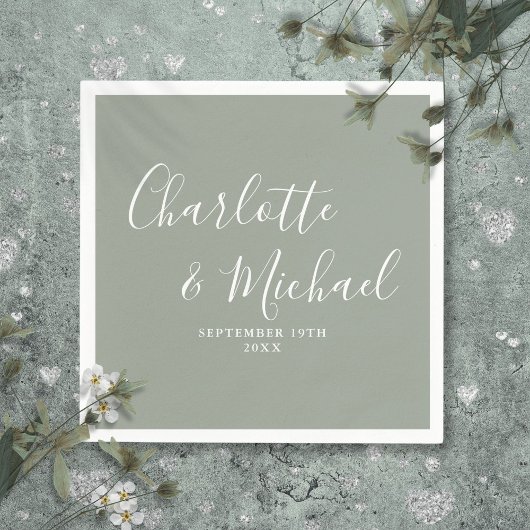 Moderne Elegante Sage Green Signature Script Weddi Servet