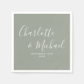 Moderne Elegante Sage Green Signature Script Weddi Servet (Voorkant)