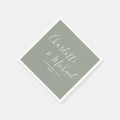 Moderne Elegante Sage Green Signature Script Weddi Servet (Hoek)