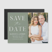 Moderne Elegante Sage Groene Foto Save the Date Magnetische Uitnodiging (Voorkant / Achterkant)