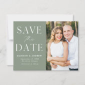 Moderne Elegante Sage Groene Foto Save the Date Magnetische Uitnodiging (Voorkant)