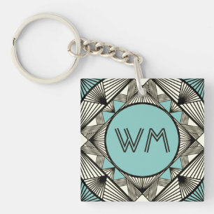 Moderne Elegante Sagegroene Art Deco-Initiaal Lett Sleutelhanger