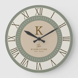 Moderne Elegante Salie Crème Tane Monogram Familie Grote Klok
