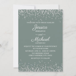 Moderne Elegante Salie en Zilveren Glitter Bruilof Kaart