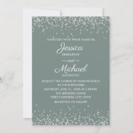 Moderne Elegante Salie en Zilveren Glitter Bruilof Kaart