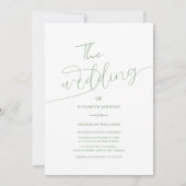 Moderne elegante salie groen en wit foto bruiloft kaart (Voorkant)