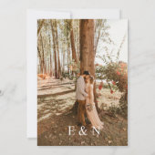 Moderne elegante salie groen en wit foto bruiloft kaart (Achterkant)