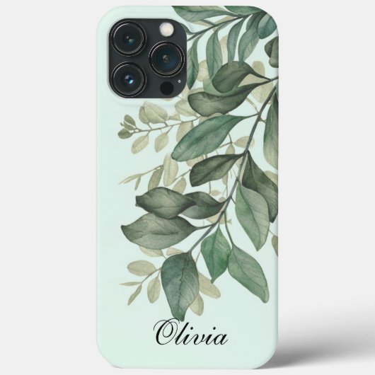 Moderne elegante salie groene eucalyptusbladeren Case-Mate iPhone case (Achterkant)