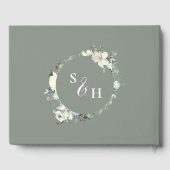 Moderne Elegante Salie Groene Ivoor Bloemen Bruilo Gastenboek (Achterkant)