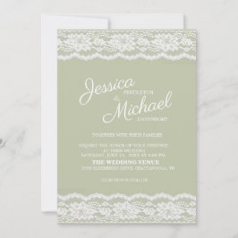 Moderne Elegante Salie Groene Witte Kanten Bruilof Kaart